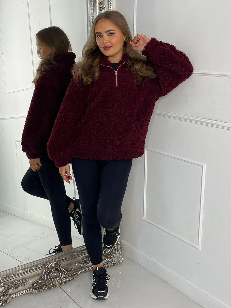 Plain Half Zip Fleece - Wine