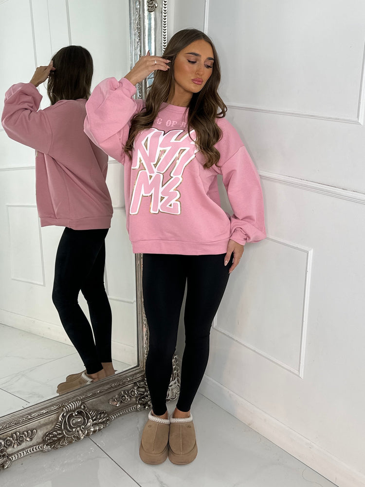 'Kiss Me' Oversized Sweatshirt - Pink