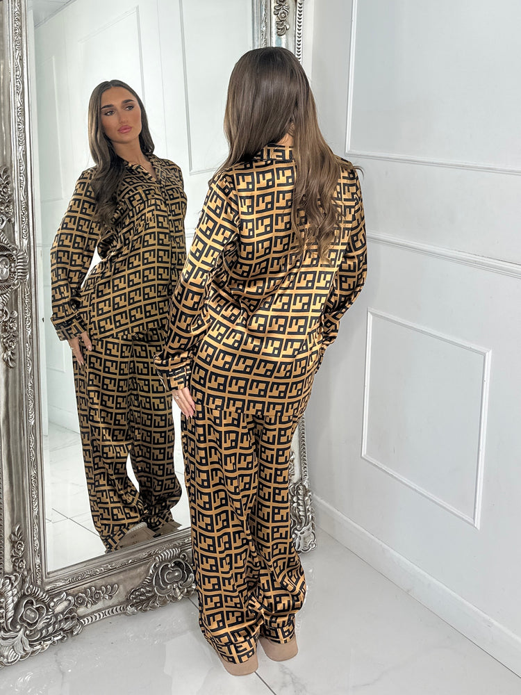 Satin Pyjamas Set - F Print