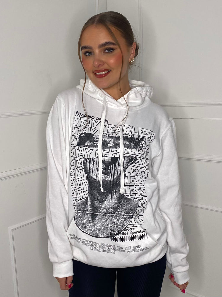 Fearless Statue Print Hoodie - White