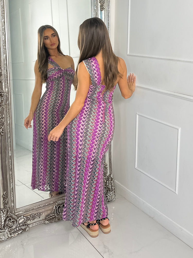 Crochet One Shoulder Dress - Purple Multi