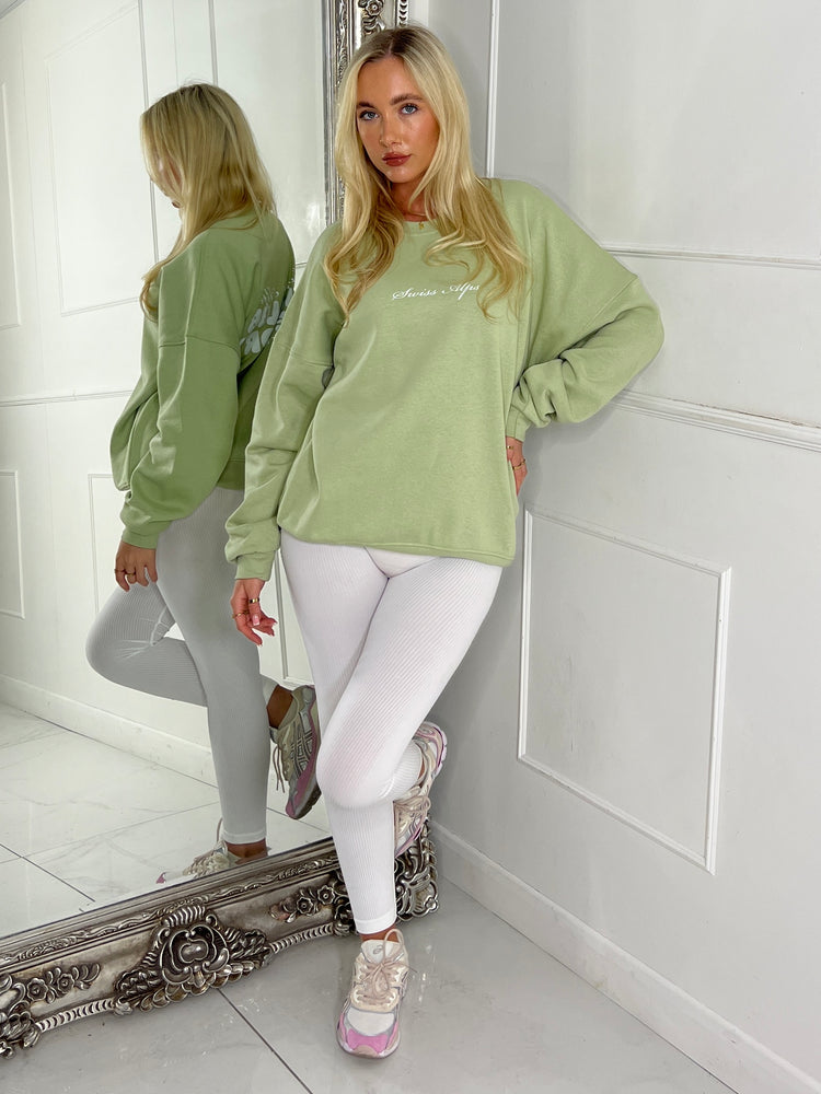 Ski Club & Resort Printed Sweatshirt - Sage Green / White