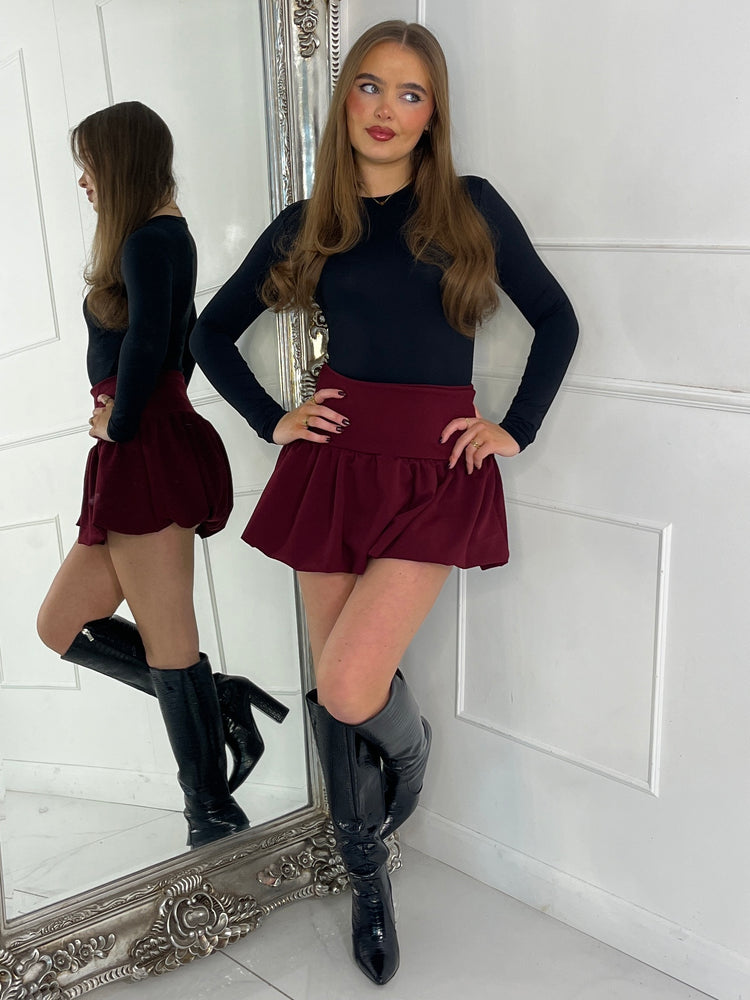 PuffBall Mini Skirt - Wine