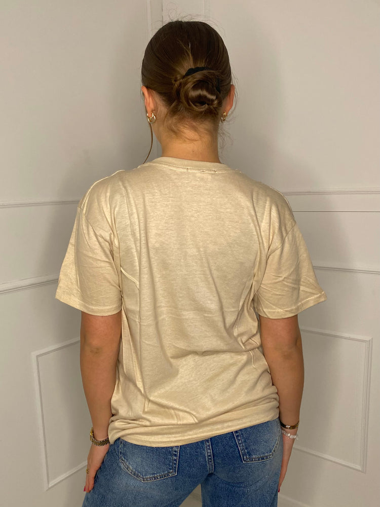 Paris Eiffel Tower Print T-shirt- Beige