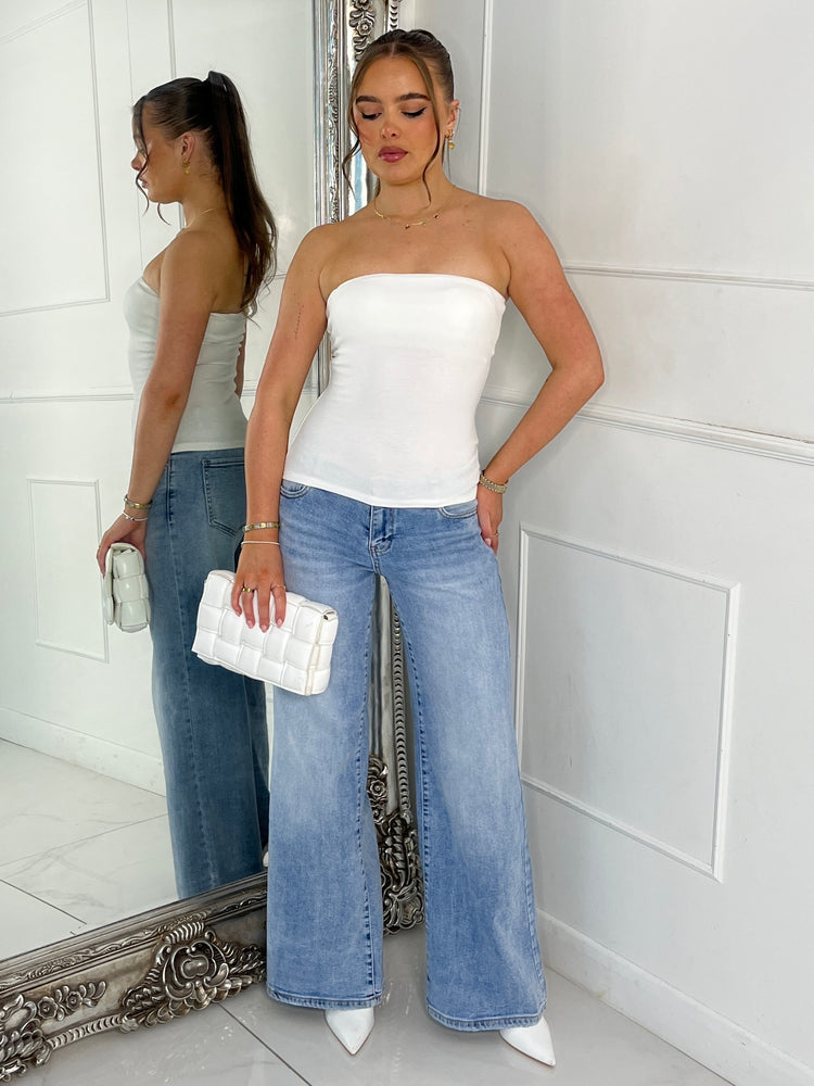 Ribbed Bandeau Top - White