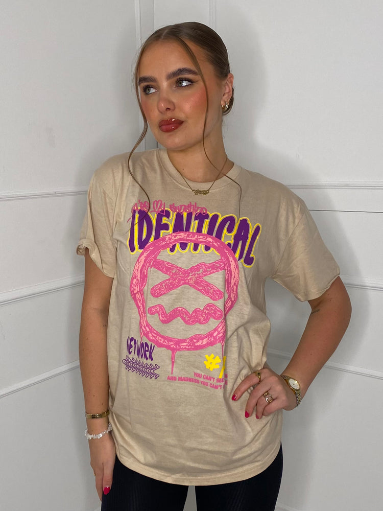 Identical Print T-shirt- Beige