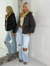 Oversized Collar Pocket Detail Knitted Zip Up Jumper - Brown