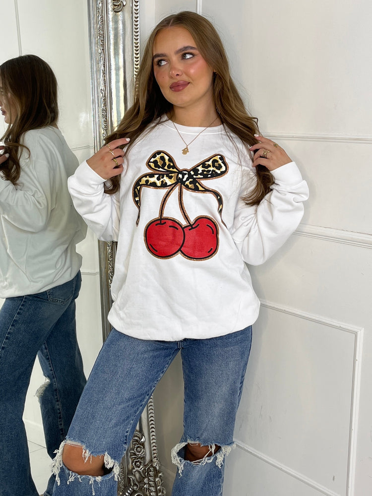 Cherry Bow Sweatshirt - White