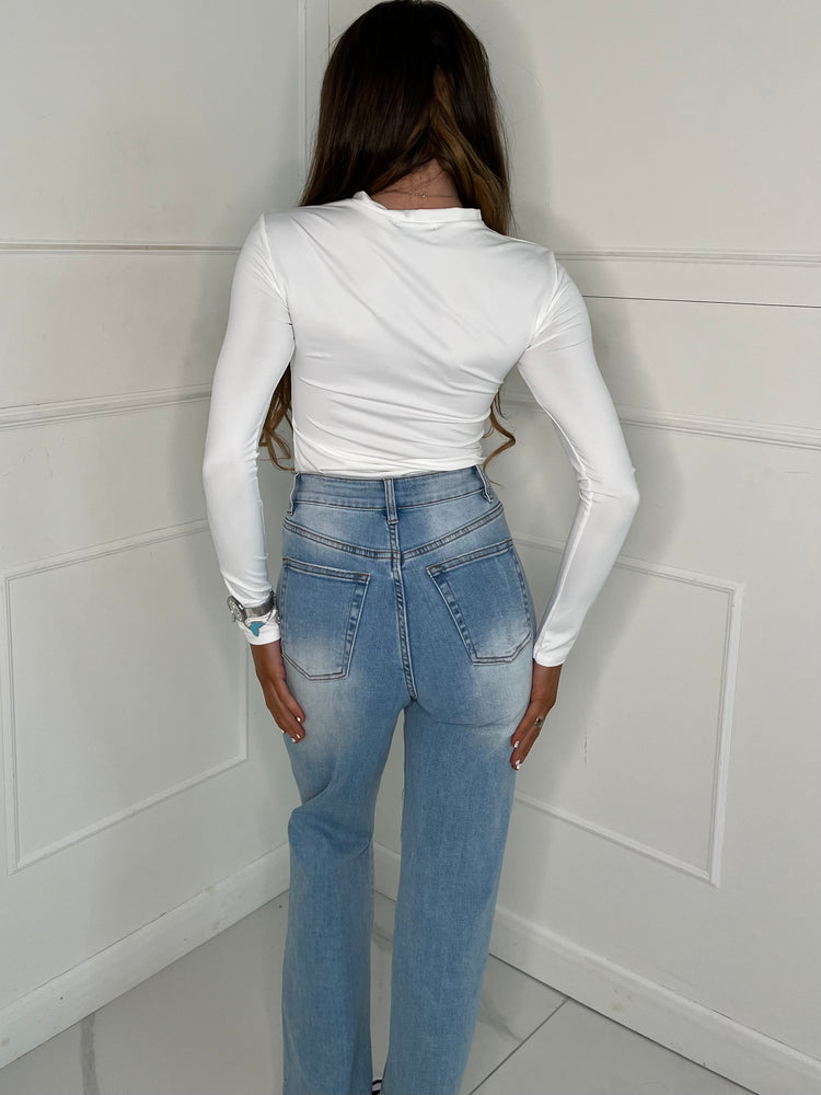 Round Neck Long Sleeve Top Second Skin - White