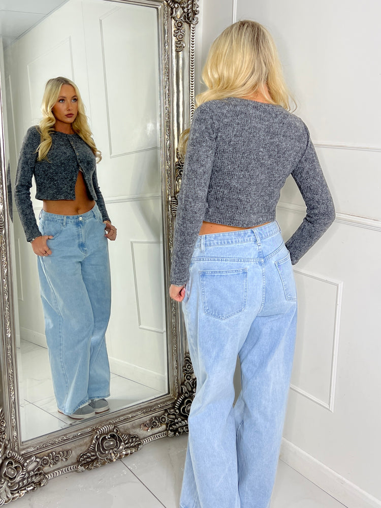 Heavy Rib Round Neck Top - Grey Knit