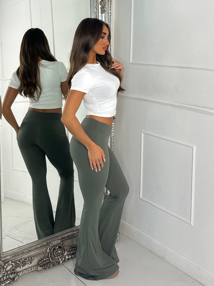 High Waisted Soft Touch Flares - Khaki