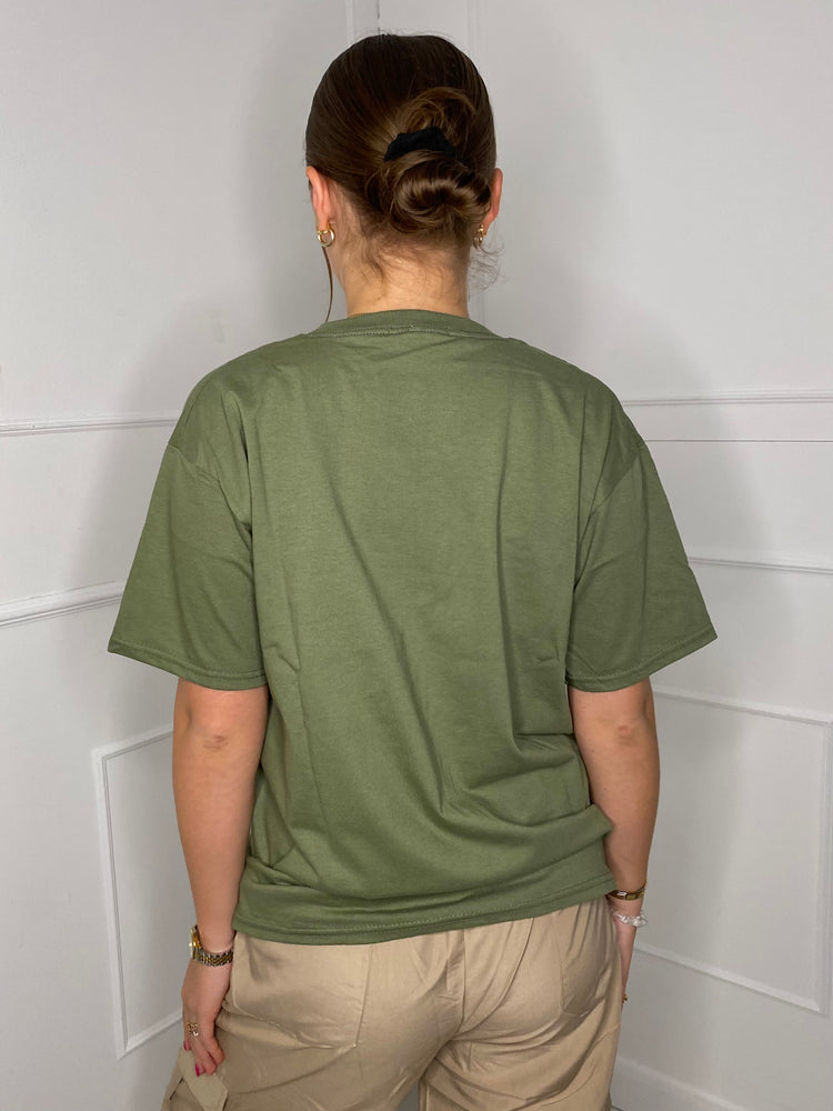 Paris Eiffel Tower Print T-shirt- Khaki Green