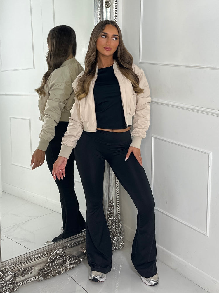 Crop Bomber Windbreaker Jacket - Beige