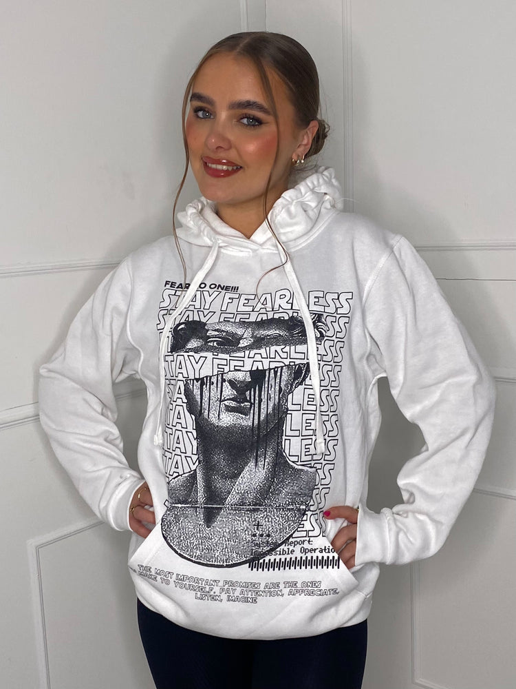 Fearless Statue Print Hoodie - White