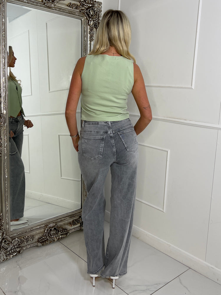 V Neck Button Detail Waistcoat - Sage Green