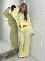 Textured Shirt & Flared Pants Co Ord - Yellow