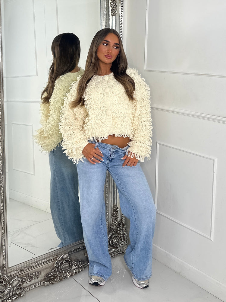 Soft Fluffy Loop Detail Cardigan - Cream