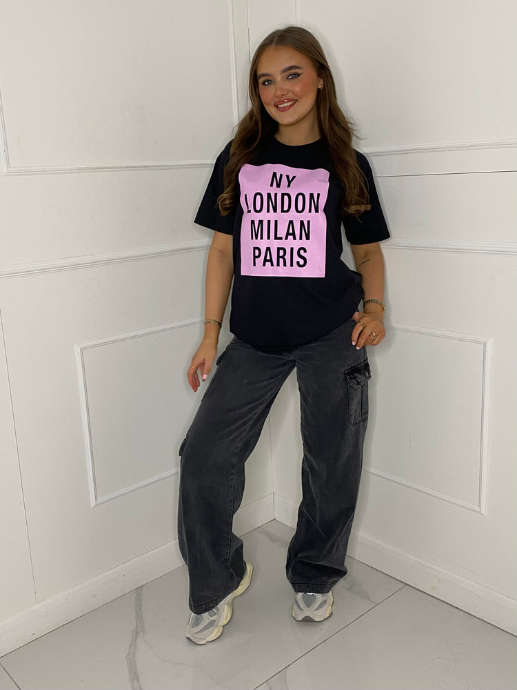 4 City Printed T-Shirt - Black/Pink
