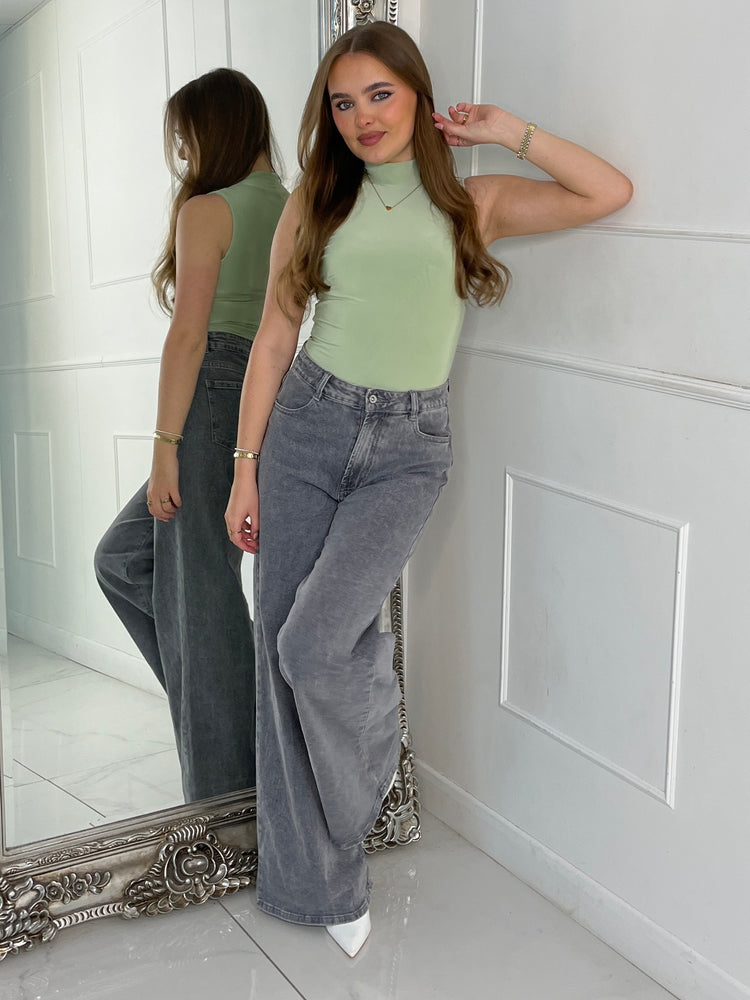 Sleeveless High Neck Bodysuit - Sage Green