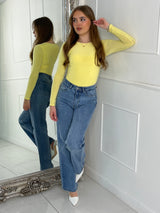 Round Neck Long Sleeve Bodysuit - Yellow