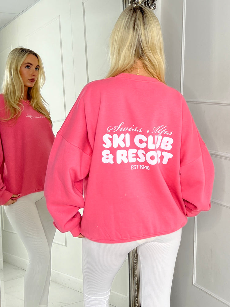 Ski Club & Resort Printed Sweatshirt - Pink / White