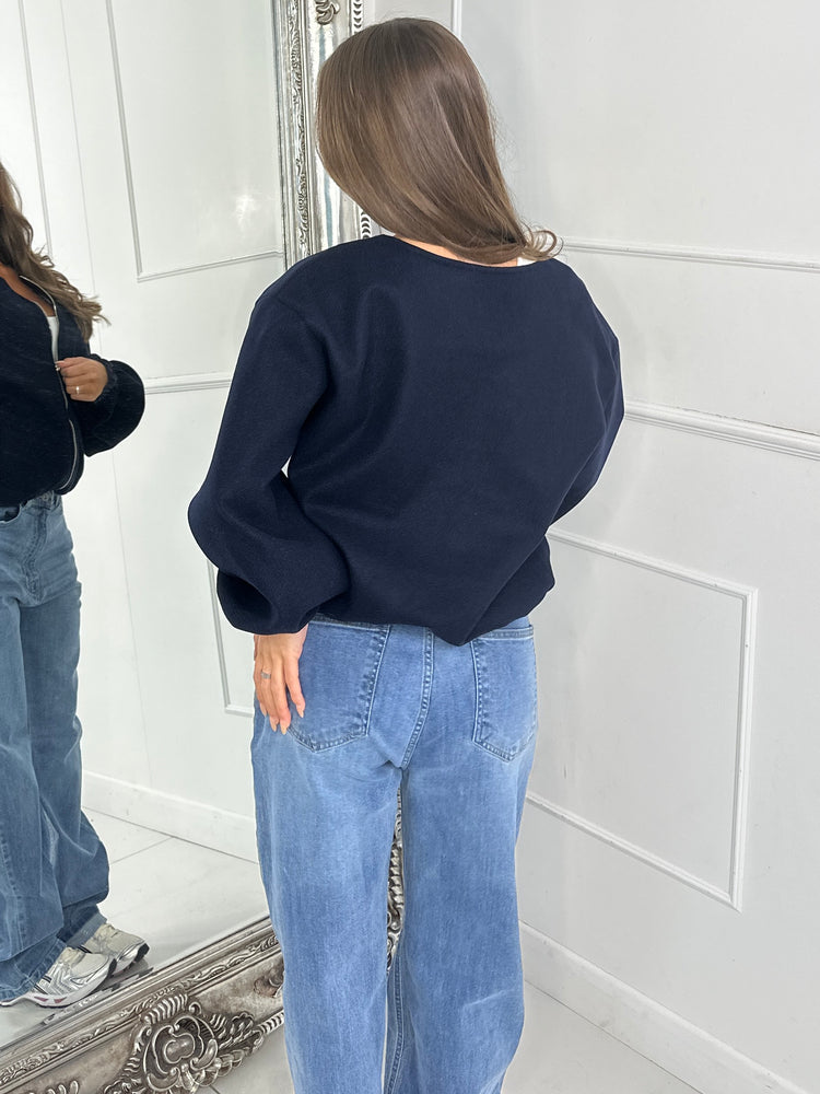 Puff Sleeve Bomber Jacket - Dark Navy