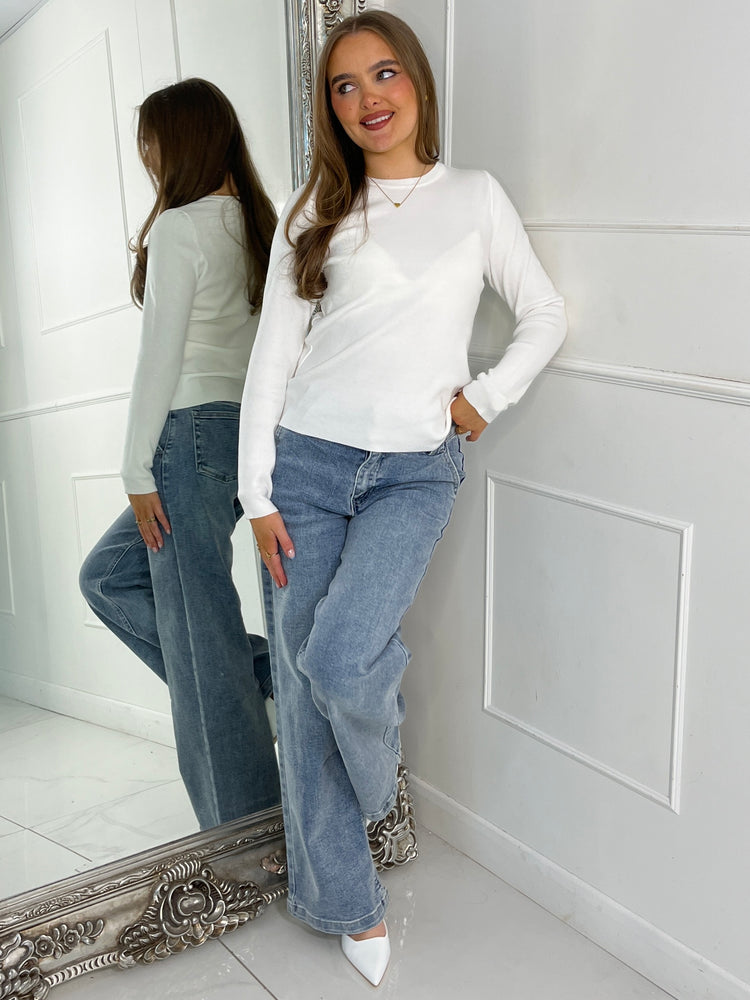 Long sleeve Round Neck Jumper - White