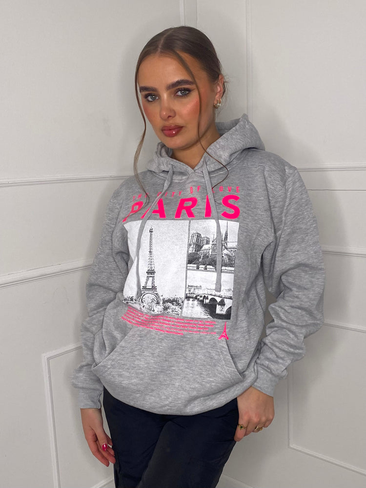 Paris Print Hoodie - Grey