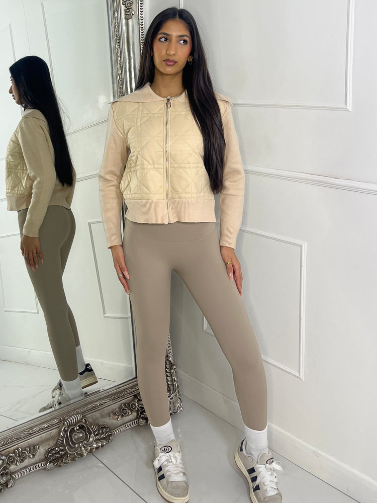 Ribbed Sleeve Padded Jacket - Beige