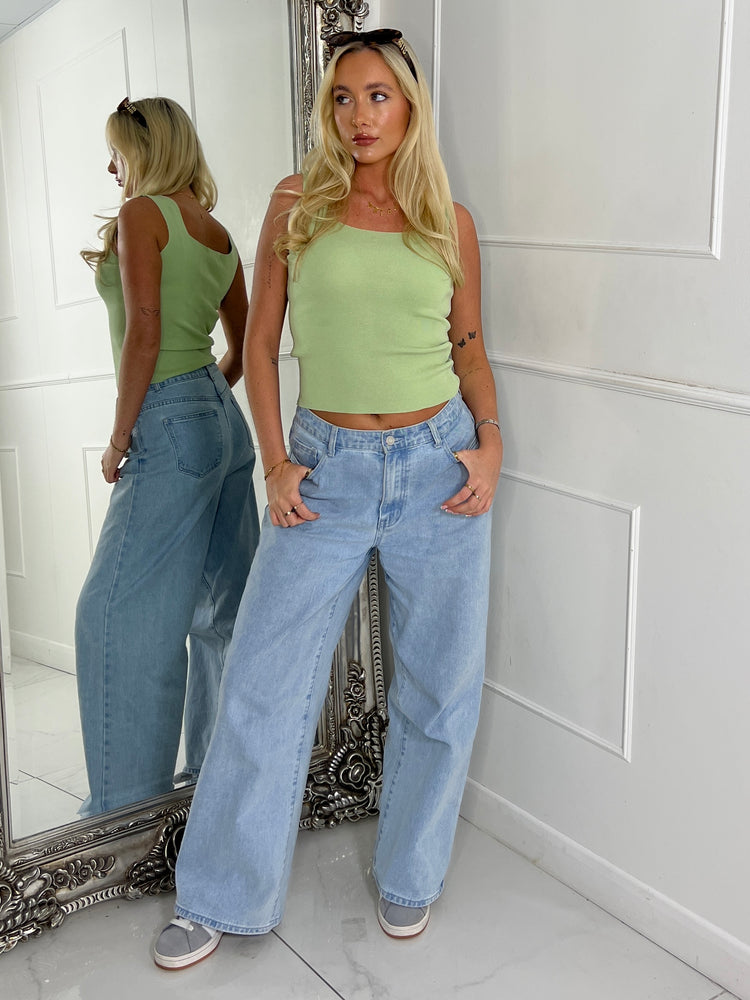 Square Neck Strap Detail Vest top - Sage Green