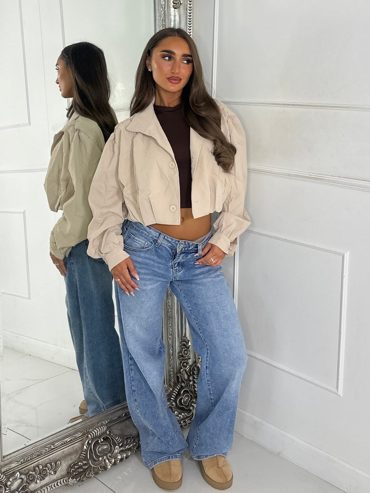 Mila Cropped Balloon Sleeve Jacket - Beige