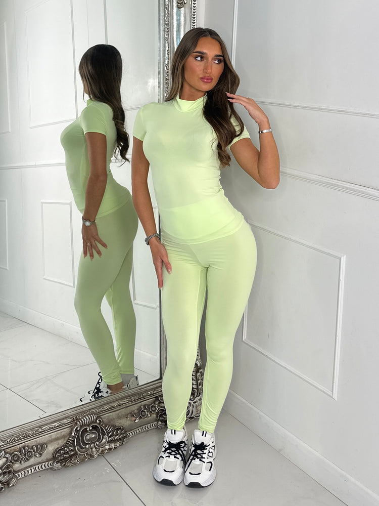 High Neck Second Skin Top & Sculpt Panel Leggings - neon green