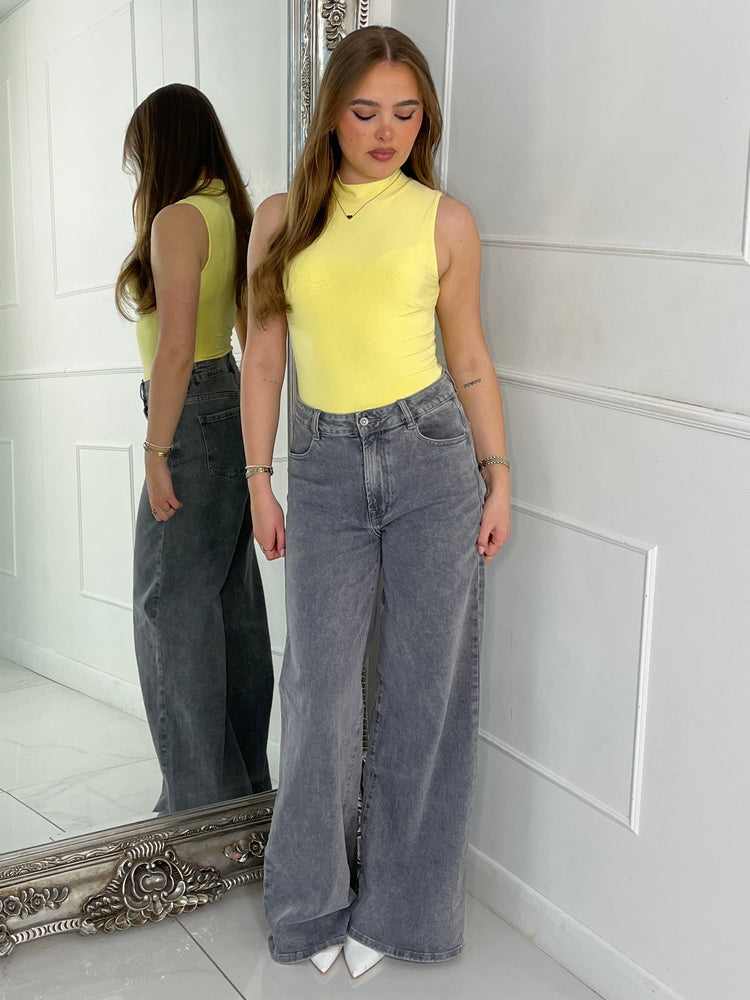Sleeveless High Neck Bodysuit - Yellow