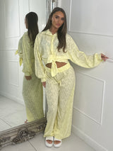 Textured Shirt & Flared Pants Co Ord - Yellow