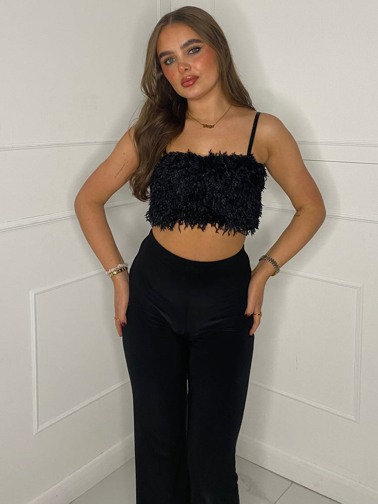 Feather Bandeau Top - Black