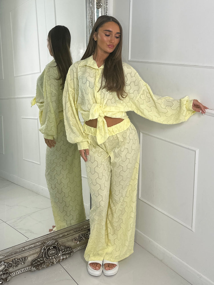 Textured Shirt & Flared Pants Co Ord - Yellow