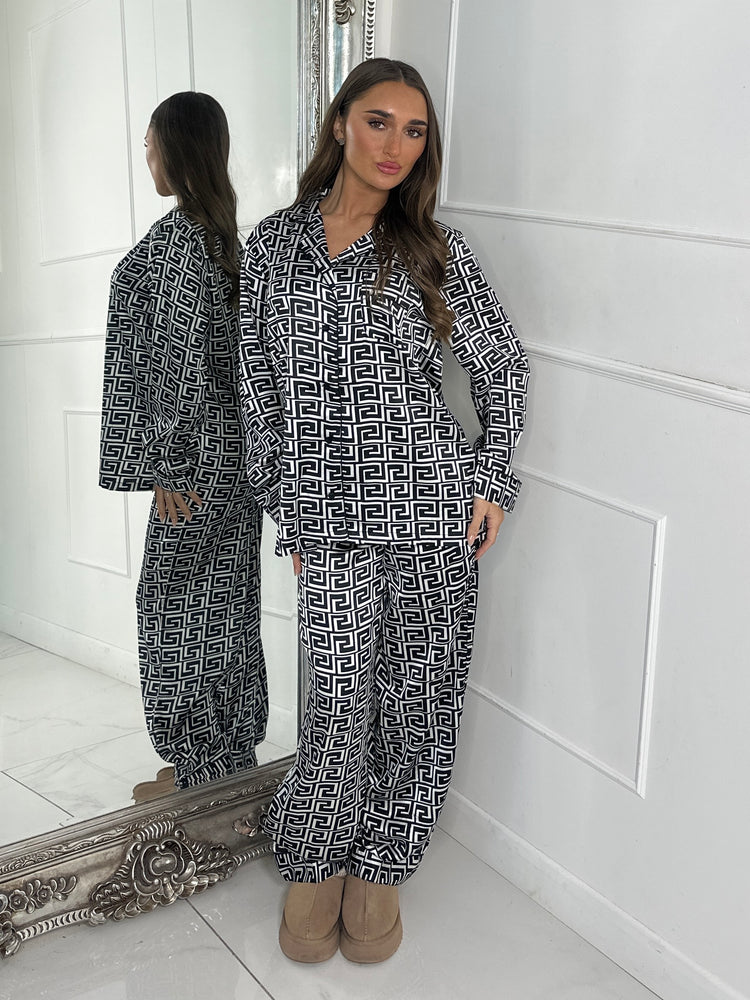 Satin Pyjamas Set - Black Swirl