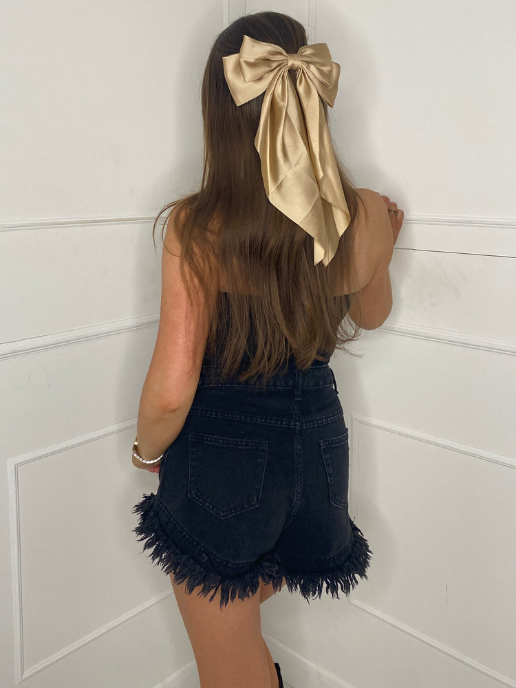 Large Hair Bow - Single Fabric Beige satin