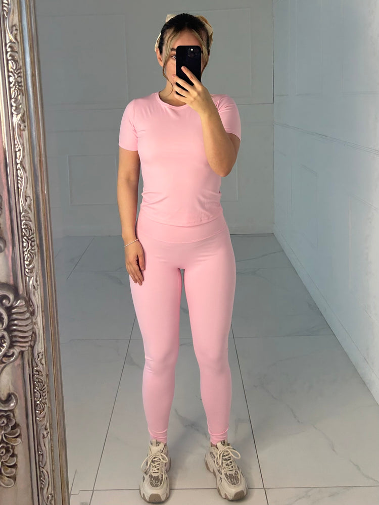 Sculpt Short Sleeve Top & Leggings - Baby Pink