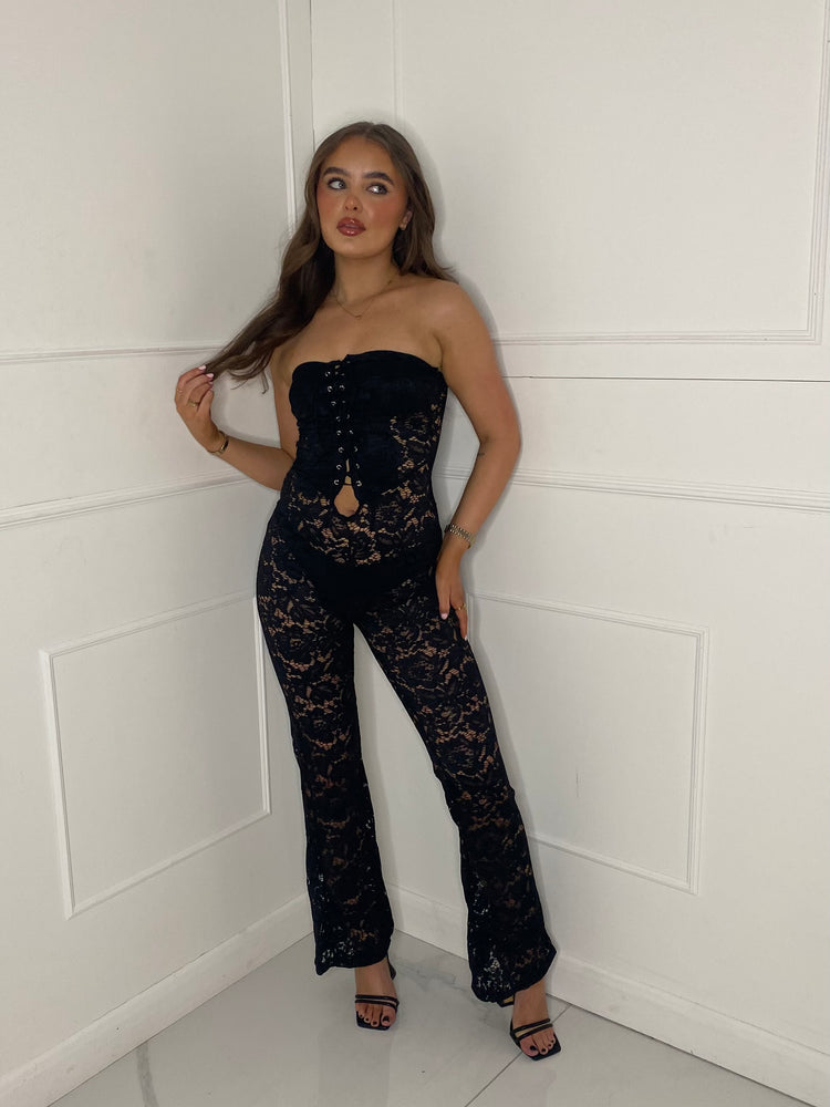 Lace Up Detail Jumpsuit - Black