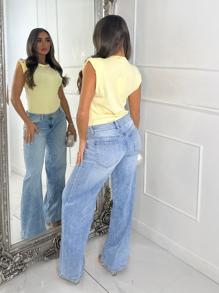 Silver Detail Padded Shoulder Tank Top - Lemon Yellow