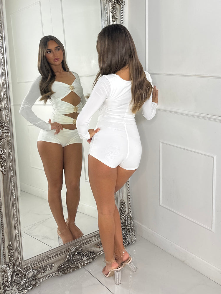 Gold Sun Cut Out Playsuit - White