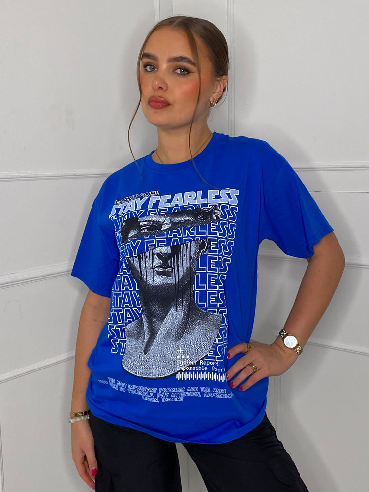 Fearless Statue Print T-shirt- Royal Blue