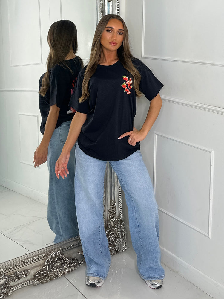 Sweet Goodness Strawberry Print Tee - Black