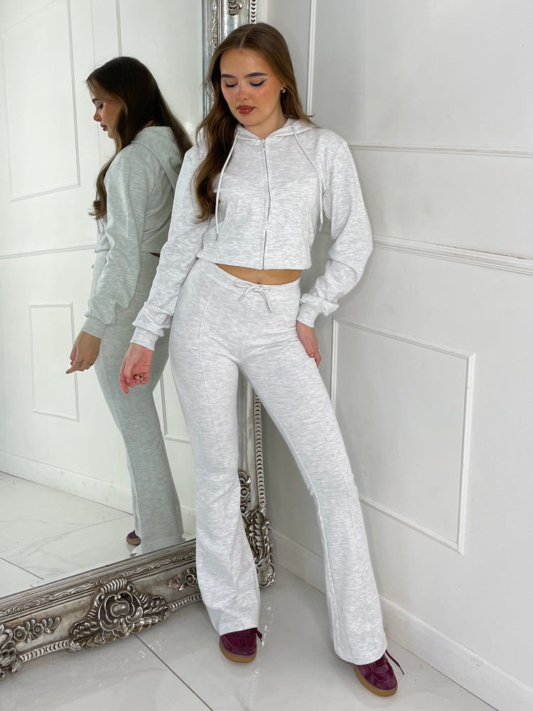 Crop Hoodie & Seam detail Flared Pants - Light Grey