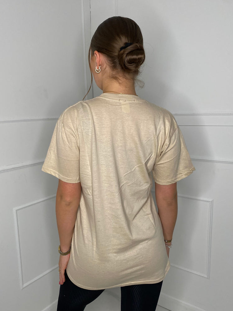 Obsessed Teddy Print T-shirt- Beige