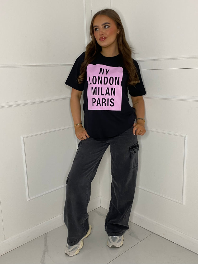 4 City Printed T-Shirt - Black/Pink