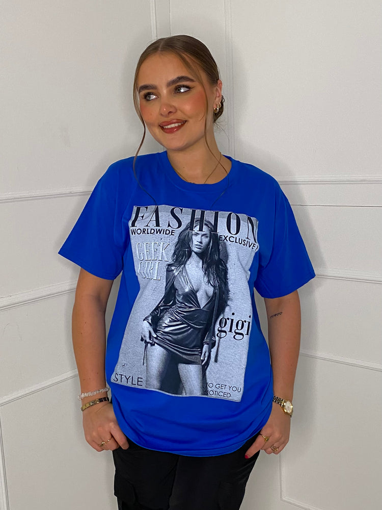 Fashion Print T-shirt- Royal Blue