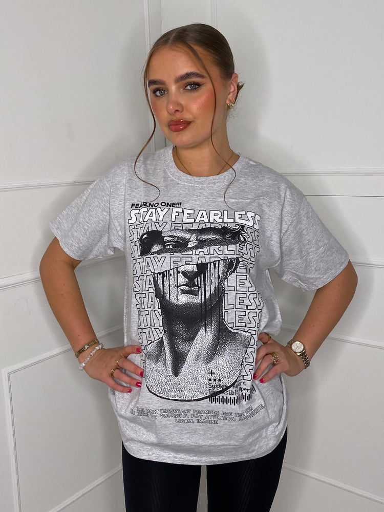 Fearless Statue Print T-shirt- Grey