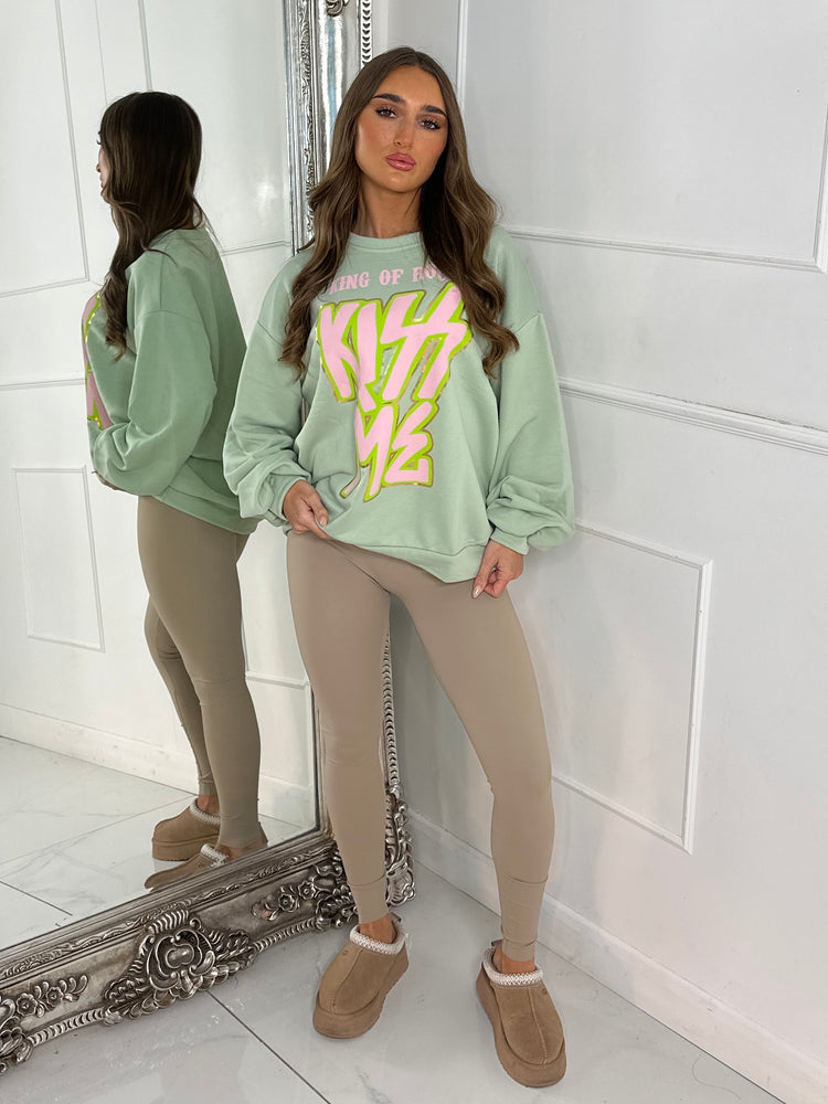 'Kiss Me' Oversized Sweatshirt - Green